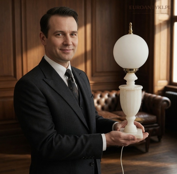 Włoskie lampy marmurowe retro pałacowe – para, szkło i mosiądz